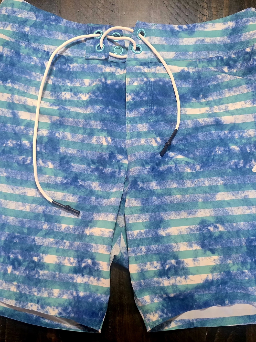 lululemon athletica Blue and White Striped Men’s Swim Board Shorts